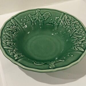 Bordallo Pinheiro‎ Portugal Green Ceramic Rooster Chicken Corn Cob Serving Bowl